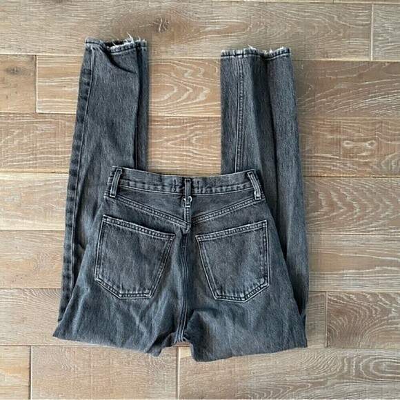 AGOLDE High Rise Washed Black Raw Hem Straight Jeans - Picture 2 of 2